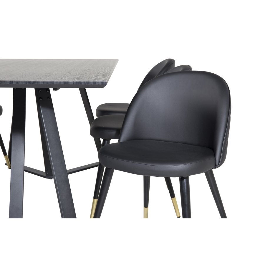VENTURE DESIGN Marina spisebordsst, m. 6 stole - sort finer/sort metal, sort PU/messing sort metal