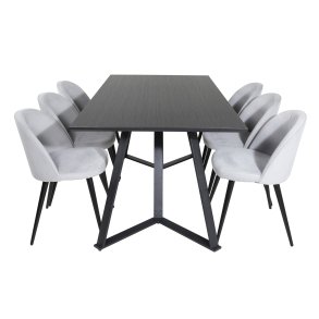 VENTURE DESIGN Marina spisebordsst, m. 6 stole - sort finer/sort metal og gr fljl/sort metal