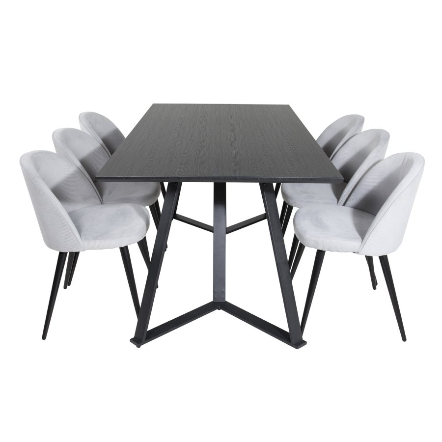VENTURE DESIGN Marina spisebordsst, m. 6 stole - sort finer/sort metal og gr fljl/sort metal