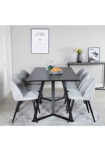 VENTURE DESIGN Marina spisebordsst, m. 6 stole - sort finer/sort metal og gr fljl/sort metal