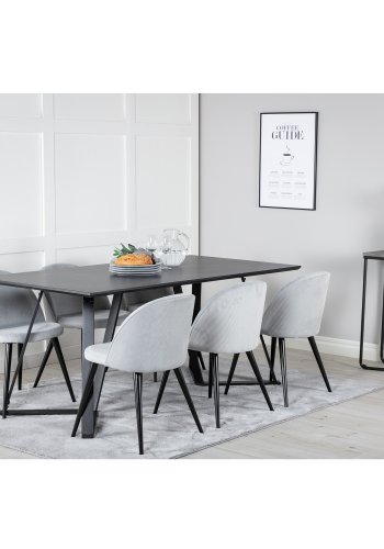 VENTURE DESIGN Marina spisebordsst, m. 6 stole - sort finer/sort metal og gr fljl/sort metal