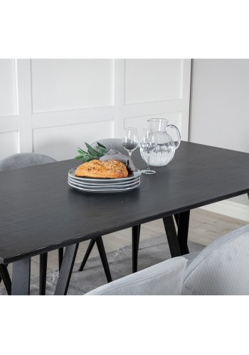 VENTURE DESIGN Marina spisebordsst, m. 6 stole - sort finer/sort metal og gr fljl/sort metal