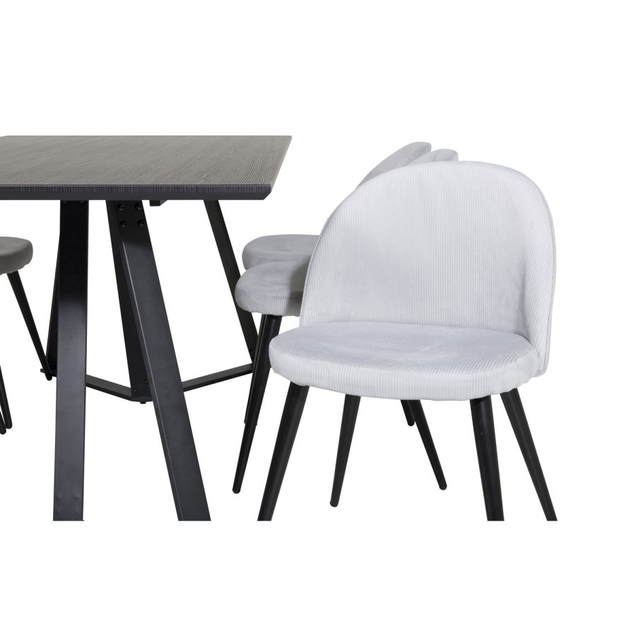 VENTURE DESIGN Marina spisebordsst, m. 6 stole - sort finer/sort metal og gr fljl/sort metal