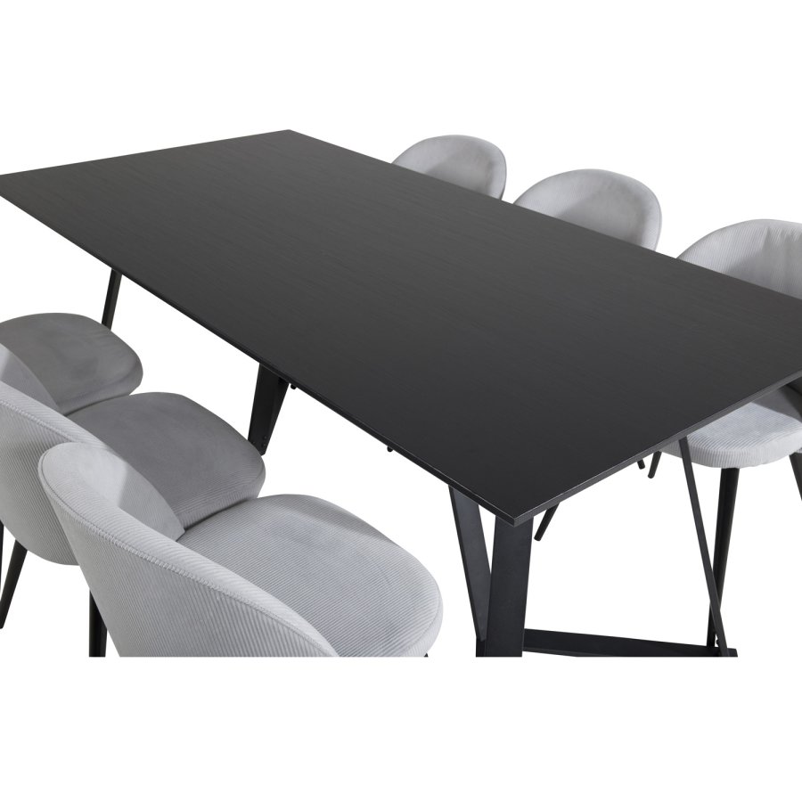 VENTURE DESIGN Marina spisebordsst, m. 6 stole - sort finer/sort metal og gr fljl/sort metal
