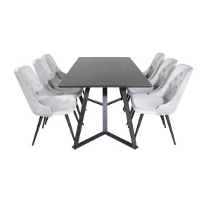 VENTURE DESIGN Marina spisebordsst, m. 6 stole - sort finer/sort metal og lysegr fljl/sort metal