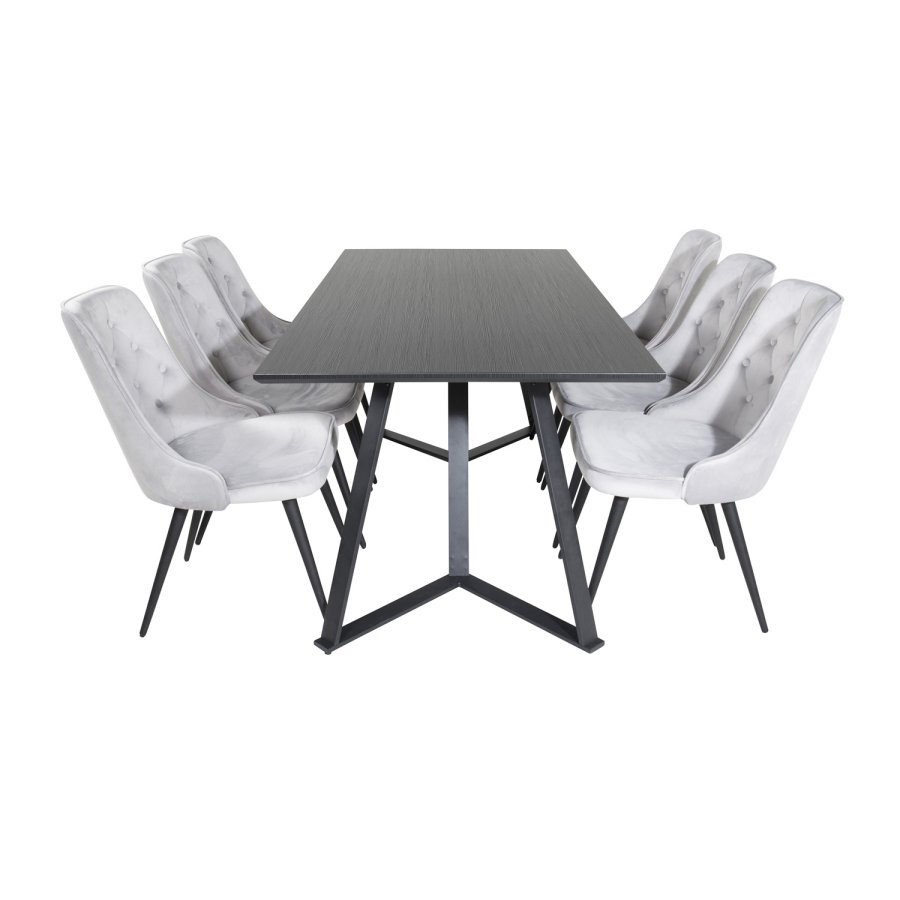 VENTURE DESIGN Marina spisebordsst, m. 6 stole - sort finer/sort metal og lysegr fljl/sort metal