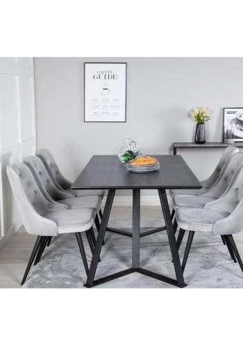 VENTURE DESIGN Marina spisebordsst, m. 6 stole - sort finer/sort metal og lysegr fljl/sort metal