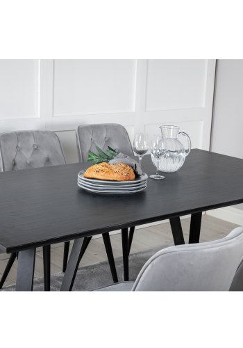 VENTURE DESIGN Marina spisebordsst, m. 6 stole - sort finer/sort metal og lysegr fljl/sort metal