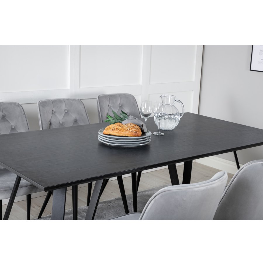 VENTURE DESIGN Marina spisebordsst, m. 6 stole - sort finer/sort metal og lysegr fljl/sort metal