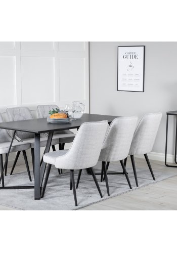 VENTURE DESIGN Marina spisebordsst, m. 6 stole - sort finer/sort metal og lysegr stof/sort metal
