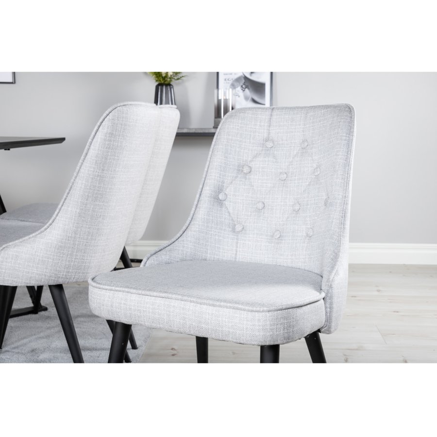 VENTURE DESIGN Marina spisebordsst, m. 6 stole - sort finer/sort metal og lysegr stof/sort metal