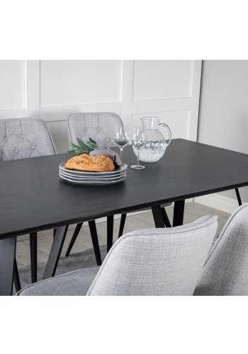 VENTURE DESIGN Marina spisebordsst, m. 6 stole - sort finer/sort metal og lysegr stof/sort metal