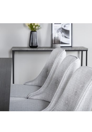 VENTURE DESIGN Marina spisebordsst, m. 6 stole - sort finer/sort metal og lysegr stof/sort metal