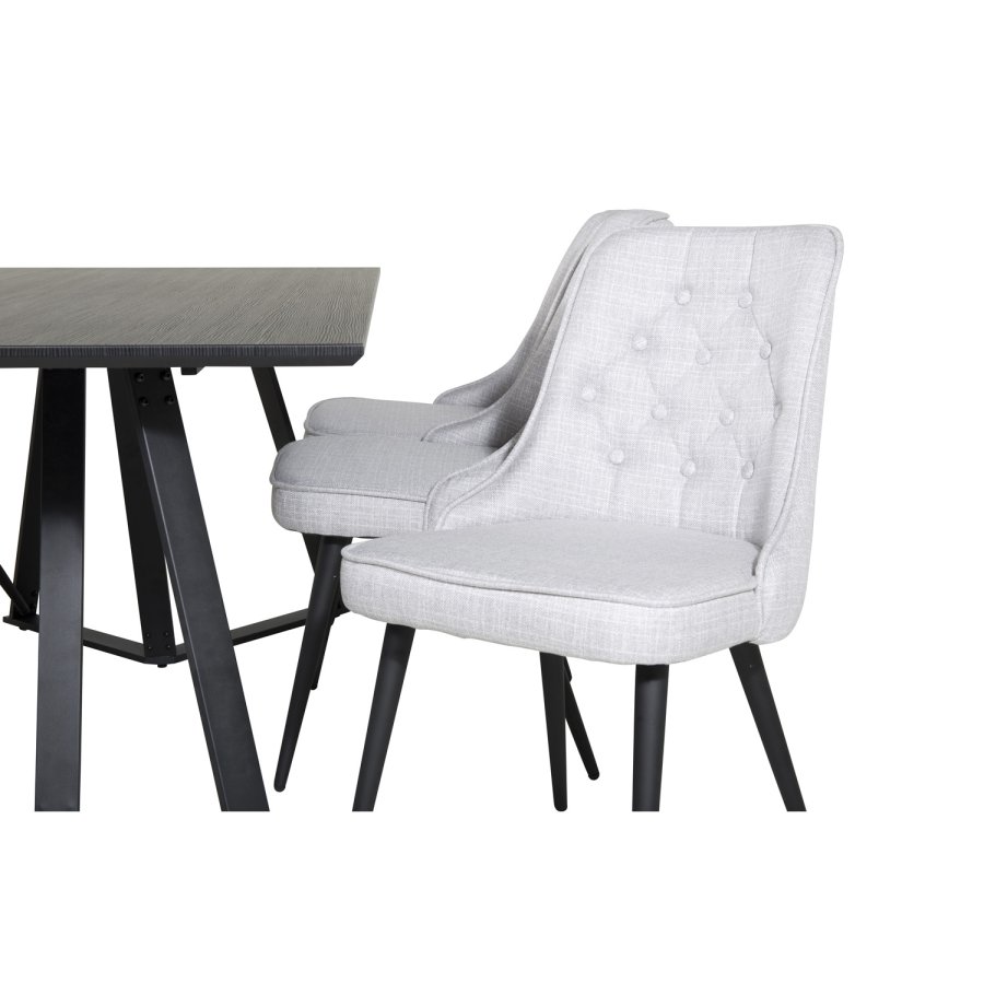 VENTURE DESIGN Marina spisebordsst, m. 6 stole - sort finer/sort metal og lysegr stof/sort metal