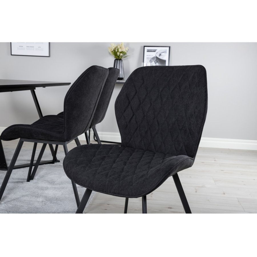 VENTURE DESIGN Marina spisebordsst, m. 6 stole - sort finer/sort metal og sort stof/sort metal