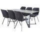 VENTURE DESIGN Marina spisebordsst, m. 6 stole - sort finer/sort metal og sort stof/sort metal