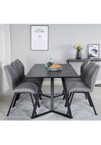 VENTURE DESIGN Marina spisebordsst, m. 6 stole - sort finer/sort metal og gr stof/sort metal