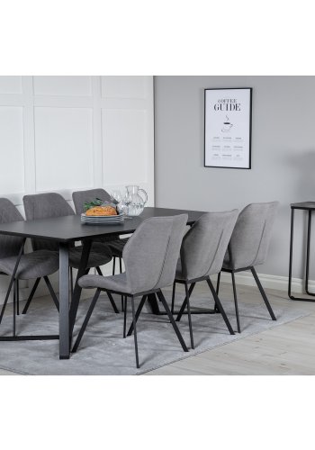 VENTURE DESIGN Marina spisebordsst, m. 6 stole - sort finer/sort metal og gr stof/sort metal