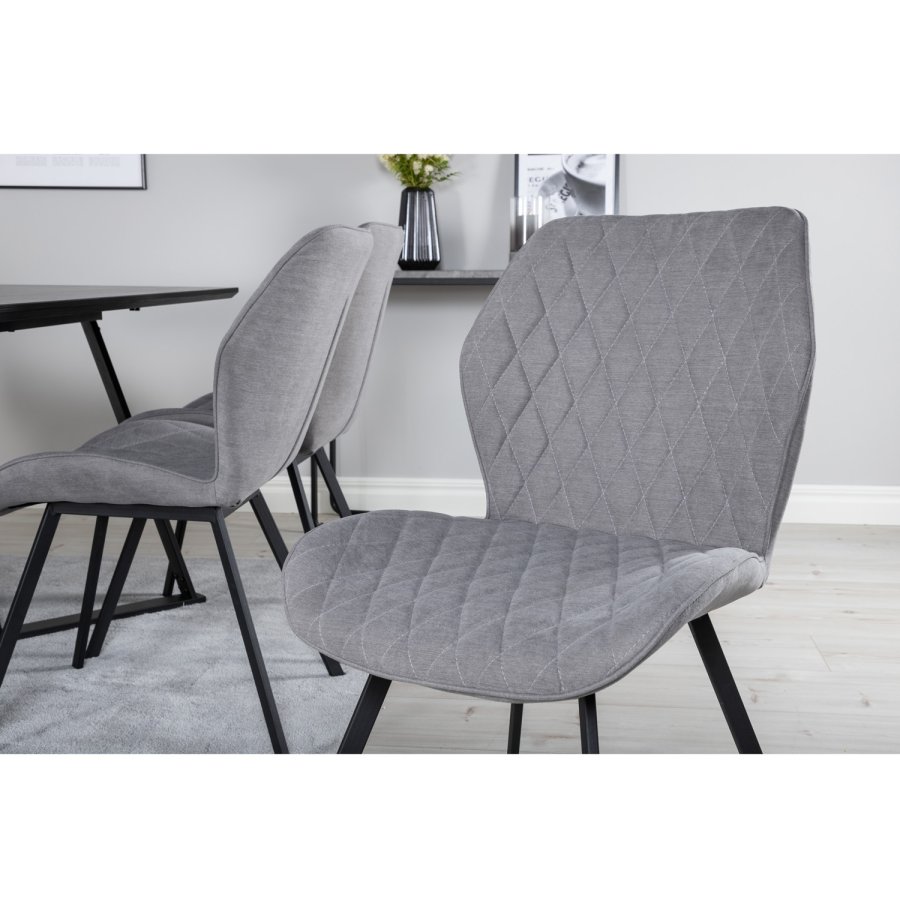 VENTURE DESIGN Marina spisebordsst, m. 6 stole - sort finer/sort metal og gr stof/sort metal