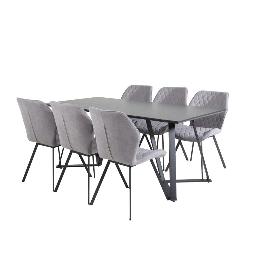 VENTURE DESIGN Marina spisebordsst, m. 6 stole - sort finer/sort metal og gr stof/sort metal