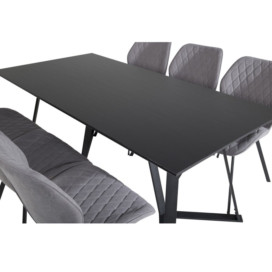 VENTURE DESIGN Marina spisebordsst, m. 6 stole - sort finer/sort metal og gr stof/sort metal