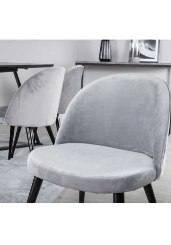 VENTURE DESIGN Marina spisebordsst, m. 6 stole - sort finer/sort metal og lysegr fljl/sort metal