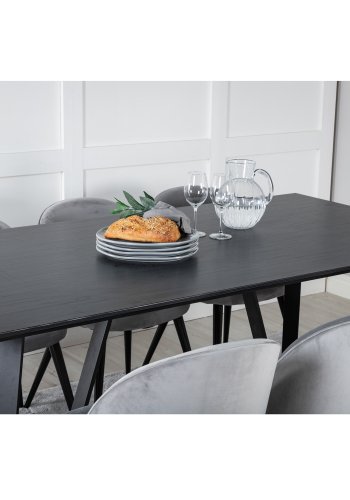 VENTURE DESIGN Marina spisebordsst, m. 6 stole - sort finer/sort metal og lysegr fljl/sort metal