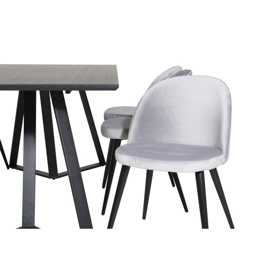 VENTURE DESIGN Marina spisebordsst, m. 6 stole - sort finer/sort metal og lysegr fljl/sort metal
