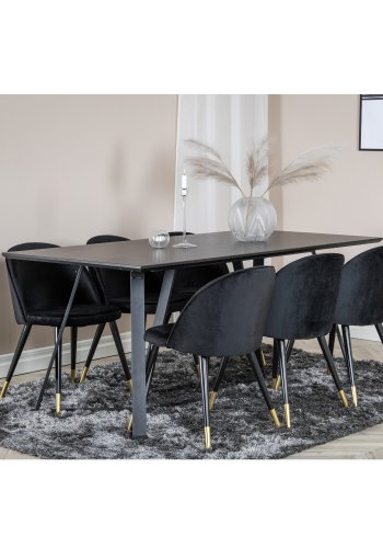 VENTURE DESIGN Marina spisebordsst, m. 6 stole - sort finer/sort metal og sort fljl/sort metal