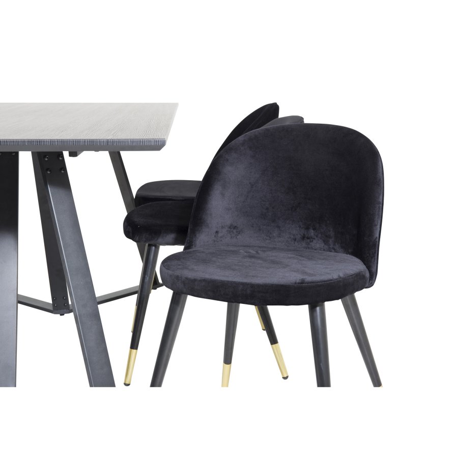 VENTURE DESIGN Marina spisebordsst, m. 6 stole - sort finer/sort metal og sort fljl/sort metal