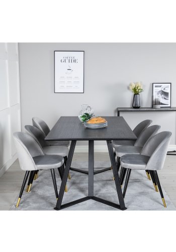 VENTURE DESIGN Marina spisebordsst, m. 6 stole - sort finer/sort metal og lysegr fljl/sort metal