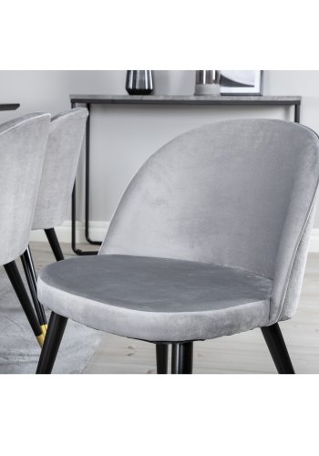 VENTURE DESIGN Marina spisebordsst, m. 6 stole - sort finer/sort metal og lysegr fljl/sort metal