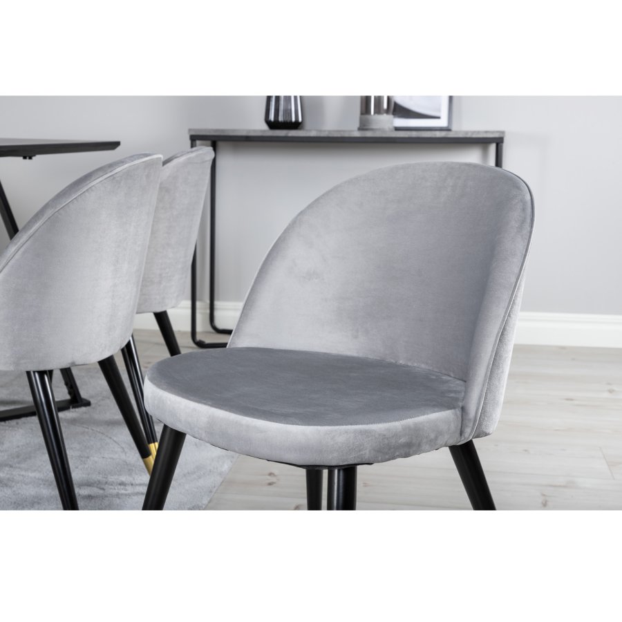 VENTURE DESIGN Marina spisebordsst, m. 6 stole - sort finer/sort metal og lysegr fljl/sort metal