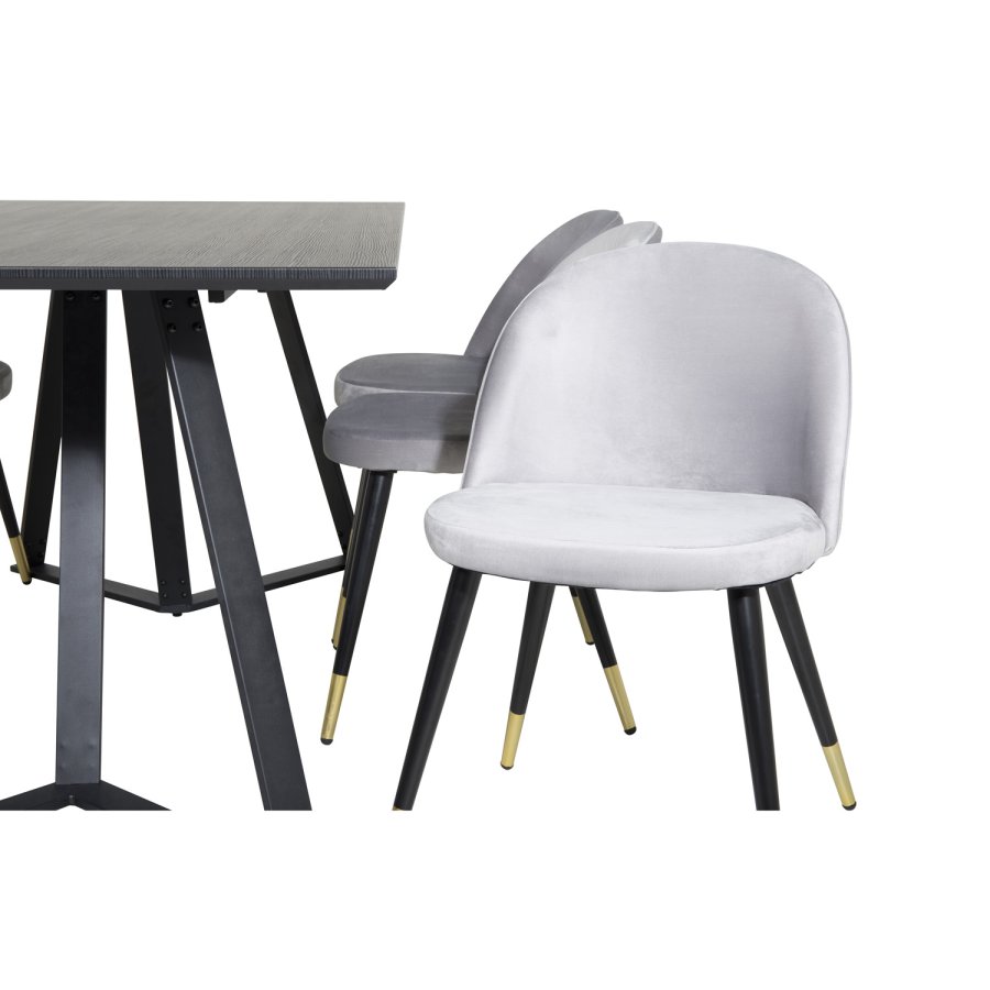 VENTURE DESIGN Marina spisebordsst, m. 6 stole - sort finer/sort metal og lysegr fljl/sort metal