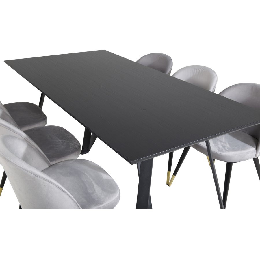 VENTURE DESIGN Marina spisebordsst, m. 6 stole - sort finer/sort metal og lysegr fljl/sort metal