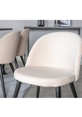 VENTURE DESIGN Marina spisebordsst, m. 6 stole - sort finer/sort metal og beige fljl/sort metal