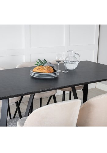 VENTURE DESIGN Marina spisebordsst, m. 6 stole - sort finer/sort metal og beige fljl/sort metal