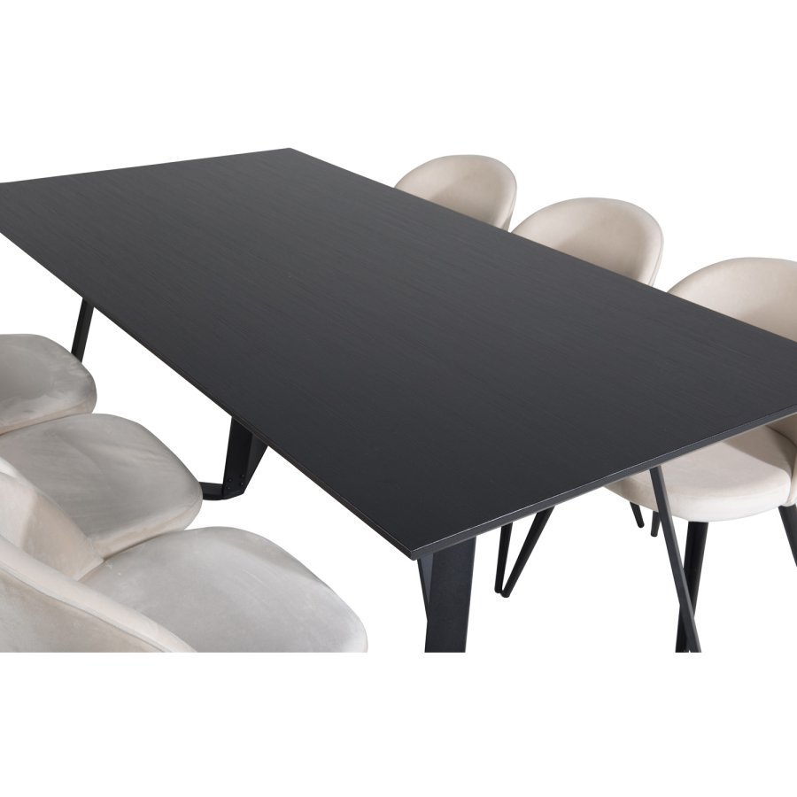 VENTURE DESIGN Marina spisebordsst, m. 6 stole - sort finer/sort metal og beige fljl/sort metal