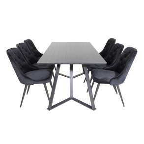 VENTURE DESIGN Marina spisebordsst, m. 6 stole - sort finer/sort metal og sort fljl/sort metal
