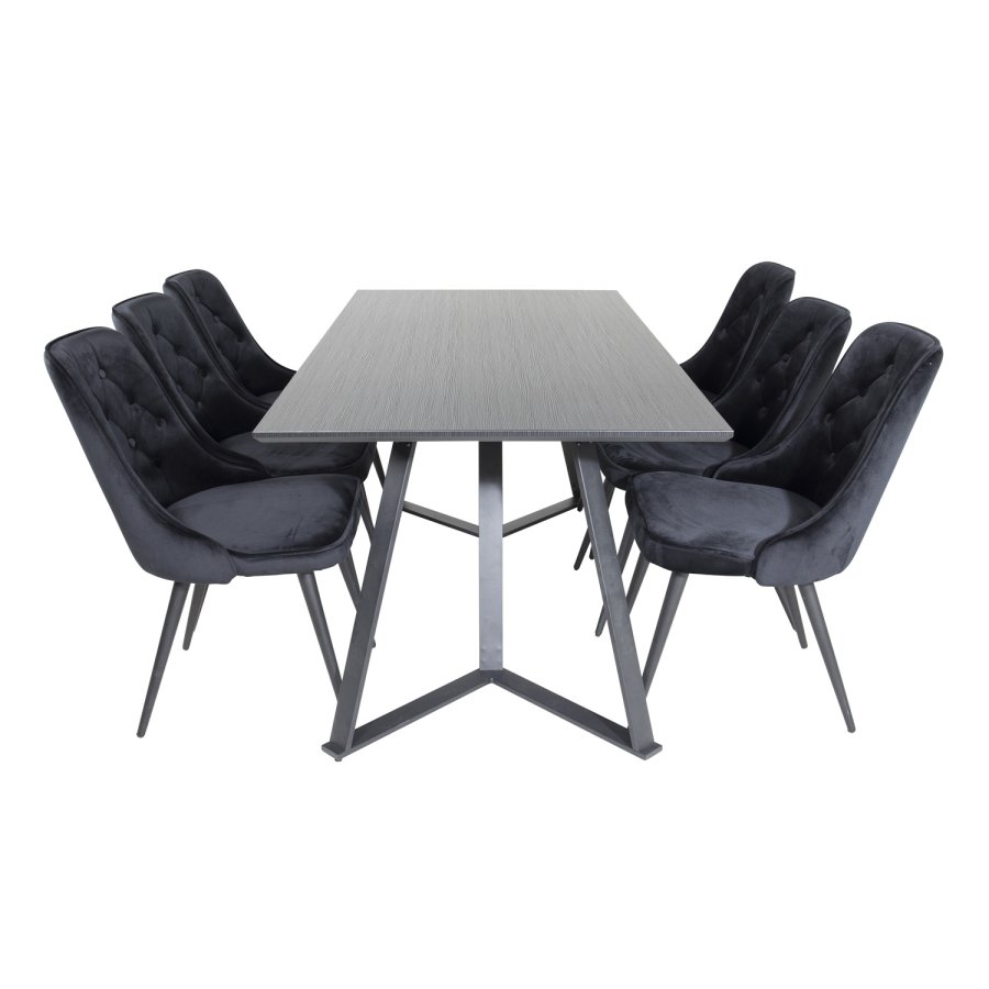 VENTURE DESIGN Marina spisebordsst, m. 6 stole - sort finer/sort metal og sort fljl/sort metal
