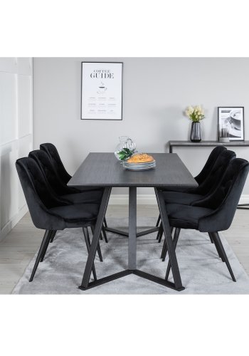 VENTURE DESIGN Marina spisebordsst, m. 6 stole - sort finer/sort metal og sort fljl/sort metal