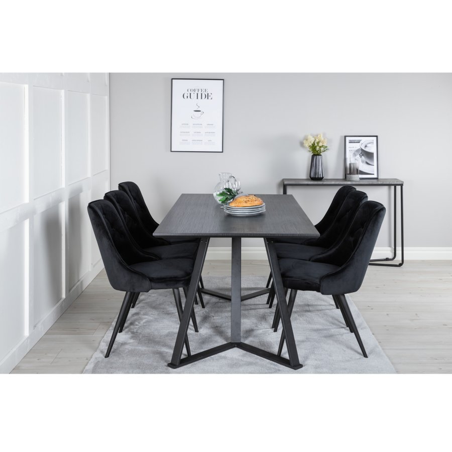 VENTURE DESIGN Marina spisebordsst, m. 6 stole - sort finer/sort metal og sort fljl/sort metal