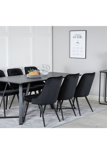 VENTURE DESIGN Marina spisebordsst, m. 6 stole - sort finer/sort metal og sort fljl/sort metal