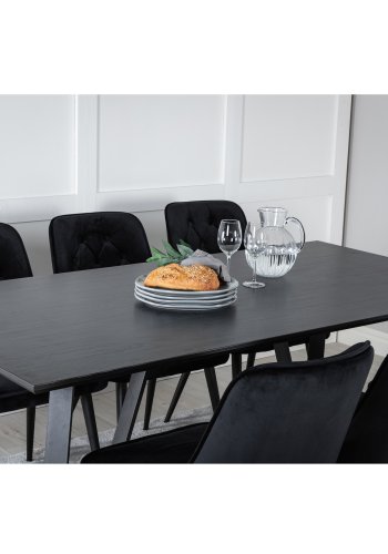 VENTURE DESIGN Marina spisebordsst, m. 6 stole - sort finer/sort metal og sort fljl/sort metal