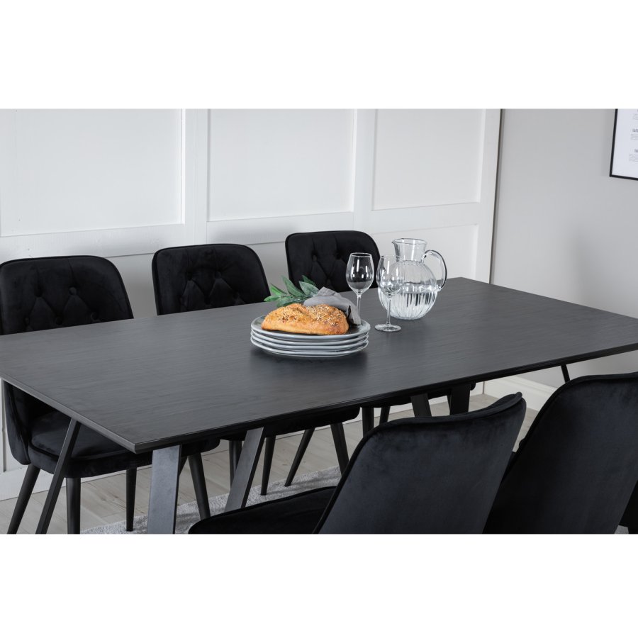 VENTURE DESIGN Marina spisebordsst, m. 6 stole - sort finer/sort metal og sort fljl/sort metal