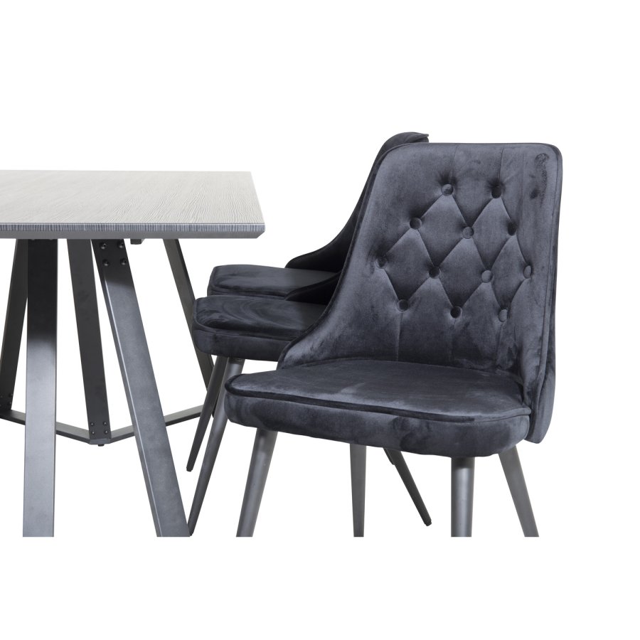 VENTURE DESIGN Marina spisebordsst, m. 6 stole - sort finer/sort metal og sort fljl/sort metal