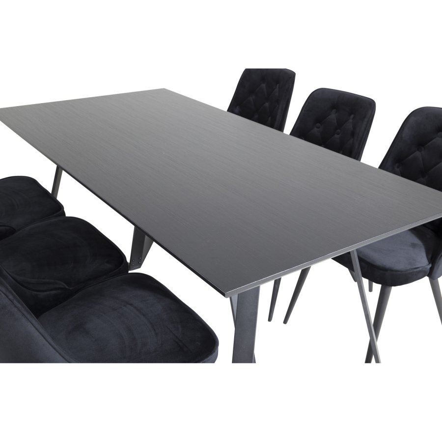 VENTURE DESIGN Marina spisebordsst, m. 6 stole - sort finer/sort metal og sort fljl/sort metal