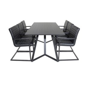VENTURE DESIGN Marina spisebordsst, m. 6 stole - sort finer/sort metal og sort PU/sort metal