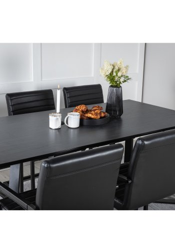 VENTURE DESIGN Marina spisebordsst, m. 6 stole - sort finer/sort metal og sort PU/sort metal