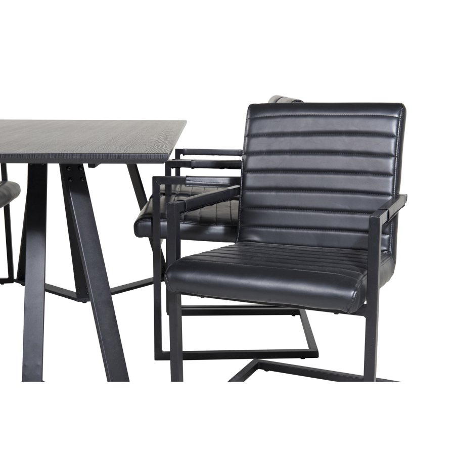 VENTURE DESIGN Marina spisebordsst, m. 6 stole - sort finer/sort metal og sort PU/sort metal